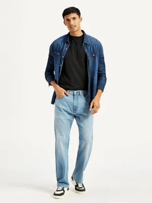 Men's 505 Light Blue Straight Fit Mid Rise Jeans