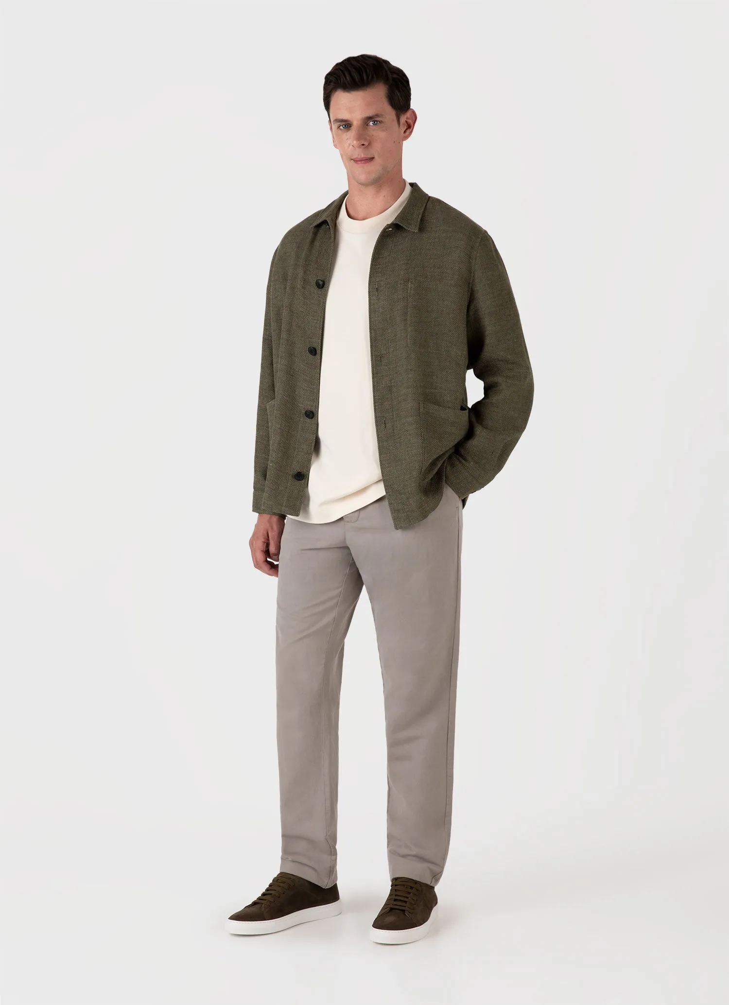 Men's Cotton Linen Twill Twin Pocket Jacket in Khaki Sunspel
