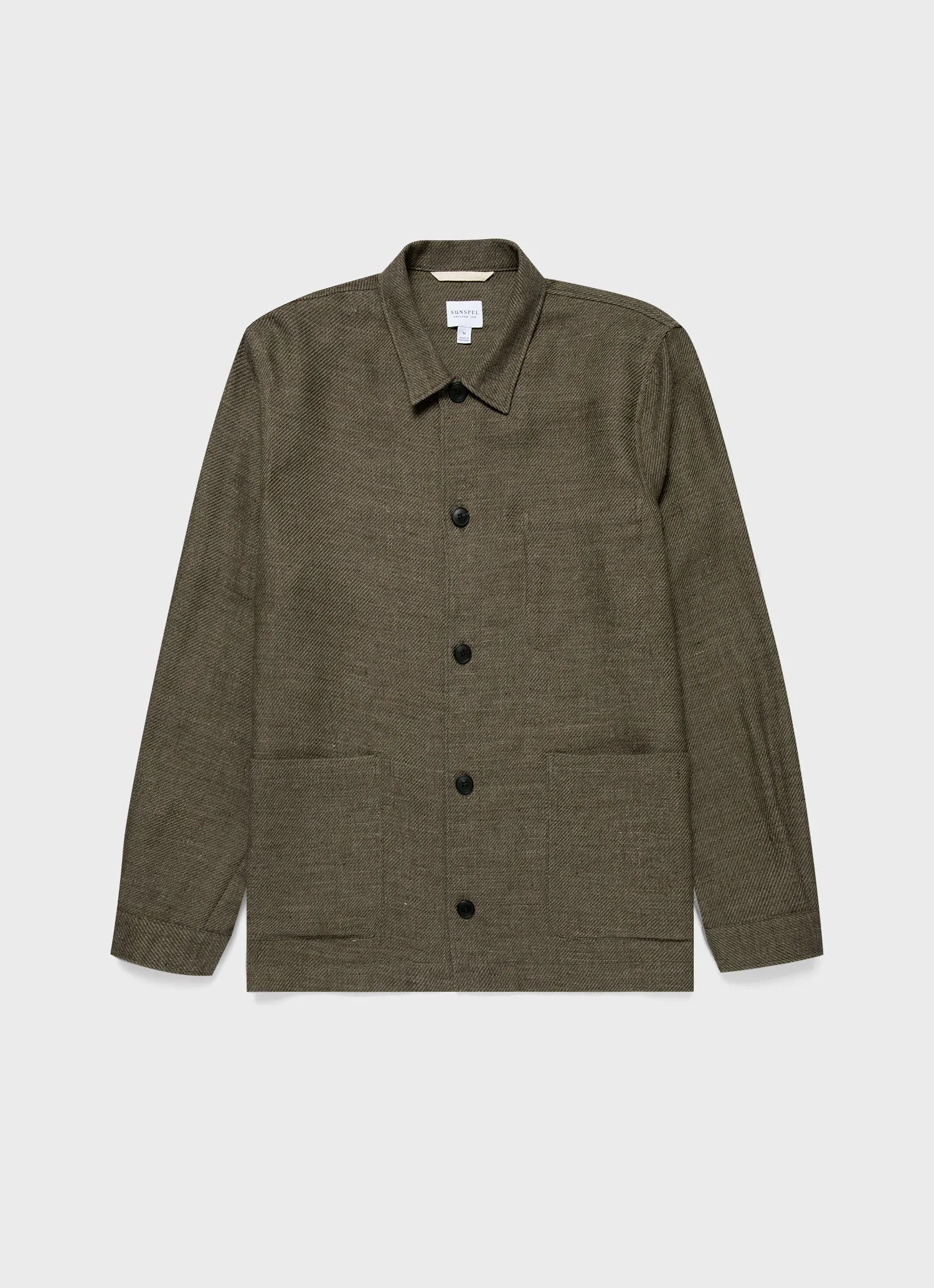 Men's Cotton Linen Twill Twin Pocket Jacket in Khaki Sunspel