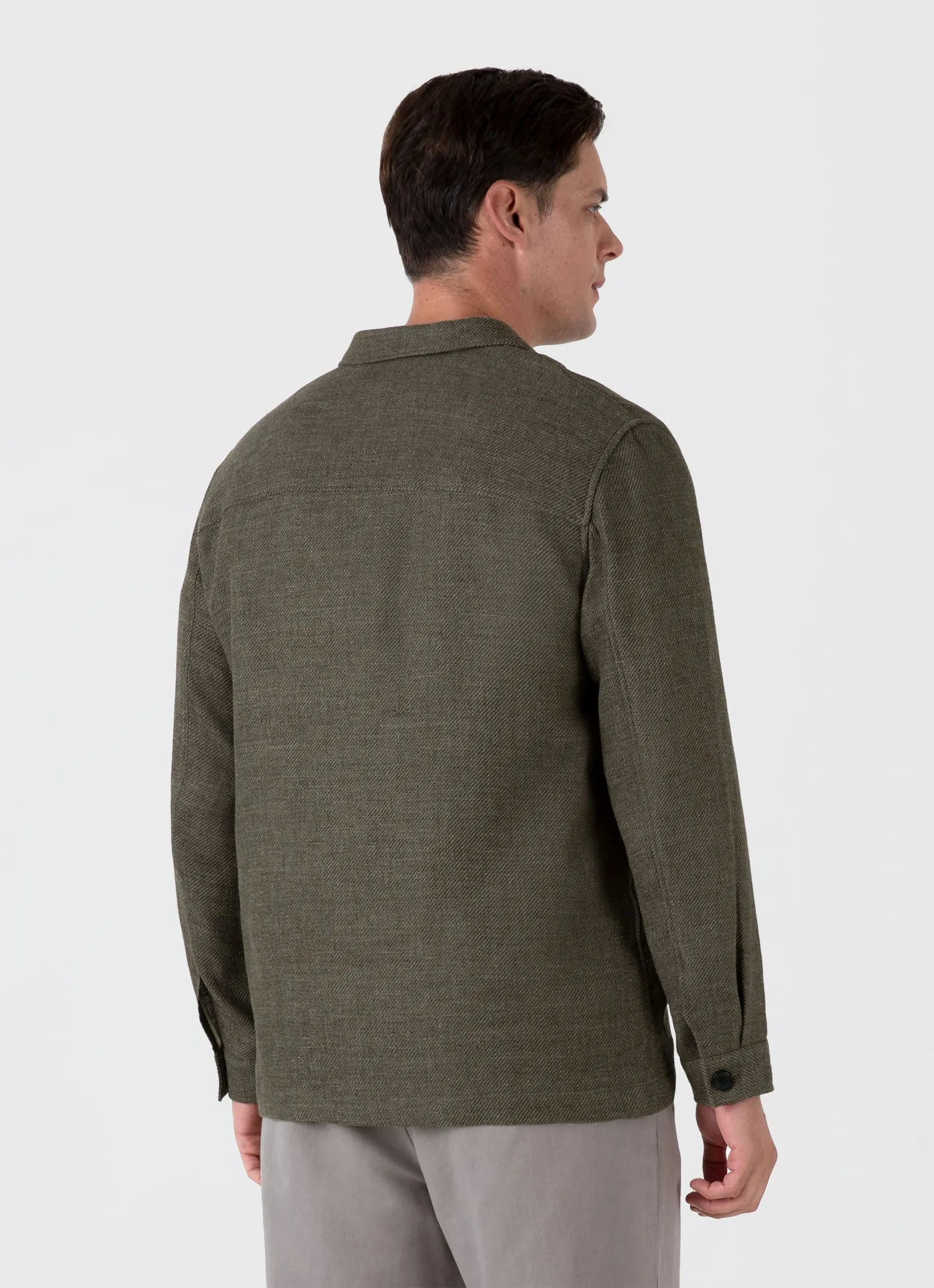 Men's Cotton Linen Twill Twin Pocket Jacket in Khaki Sunspel