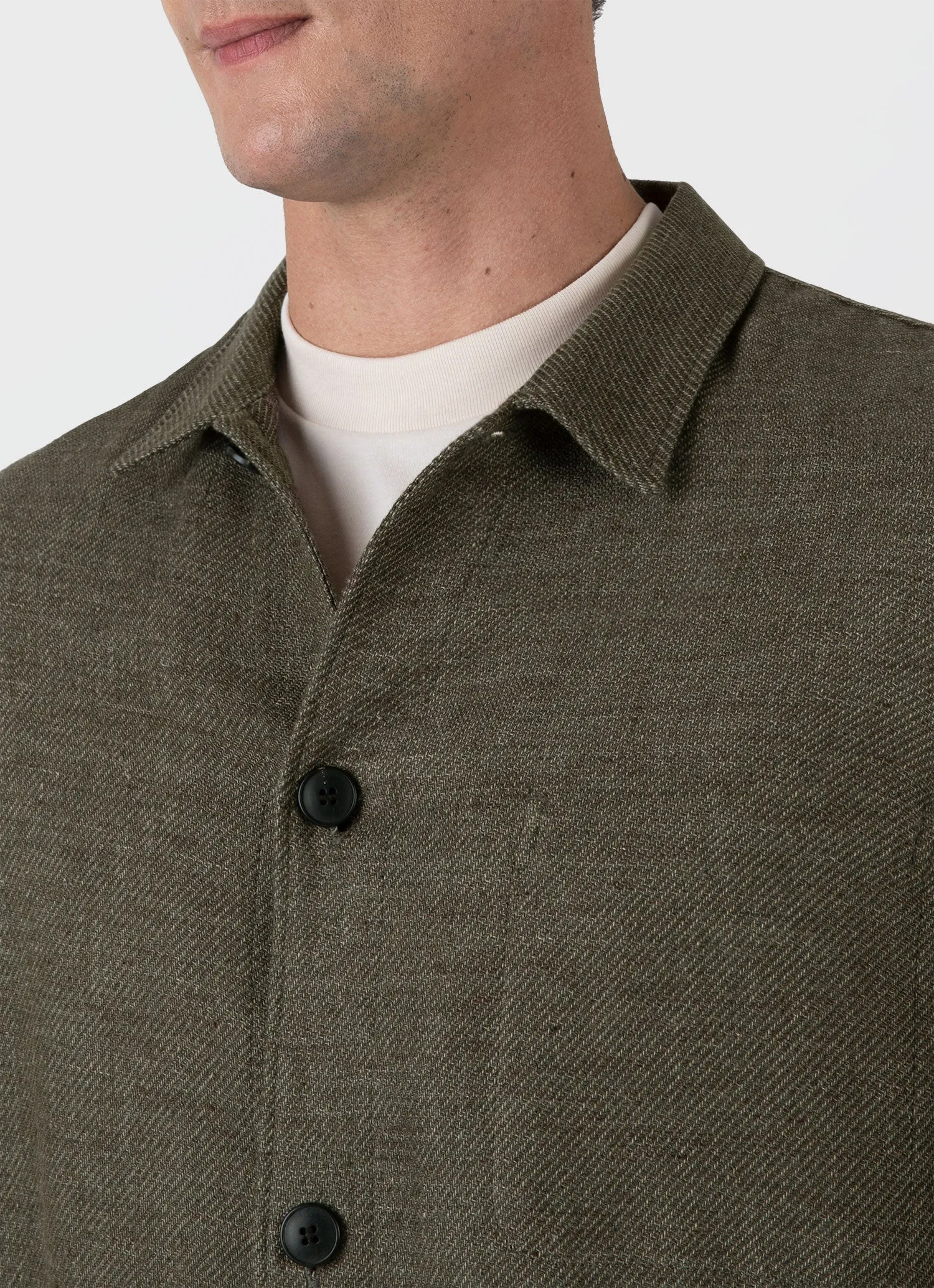 Men's Cotton Linen Twill Twin Pocket Jacket in Khaki Sunspel