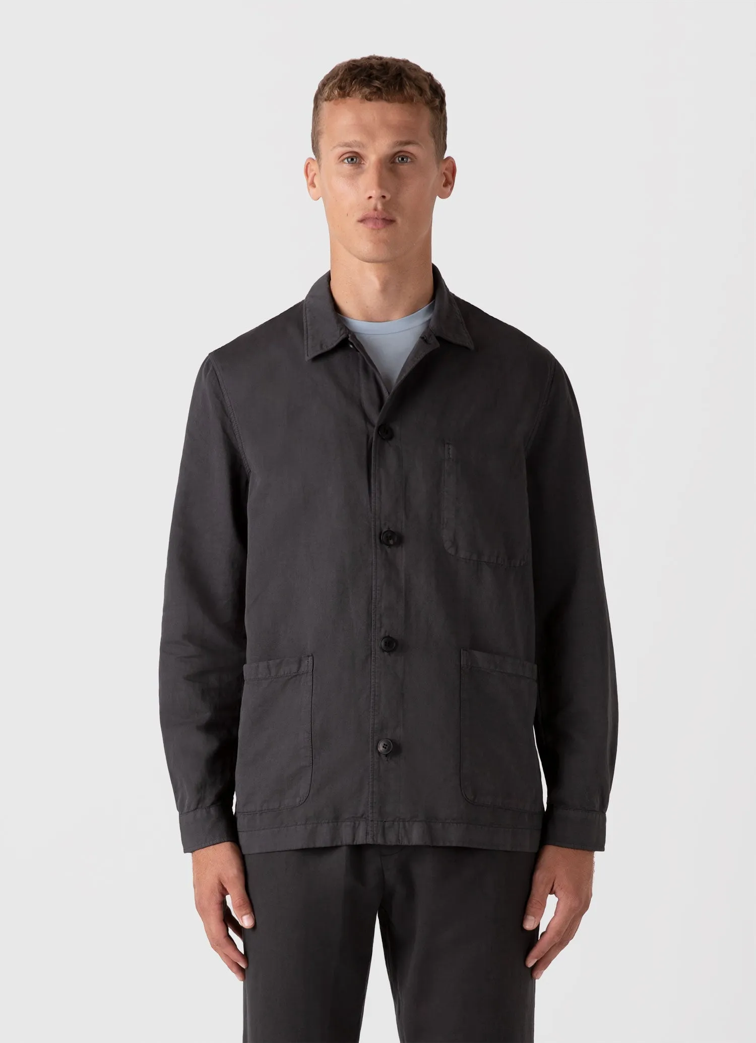 Men's Cotton Linen Twin Pocket Jacket in Charcoal Sunspel