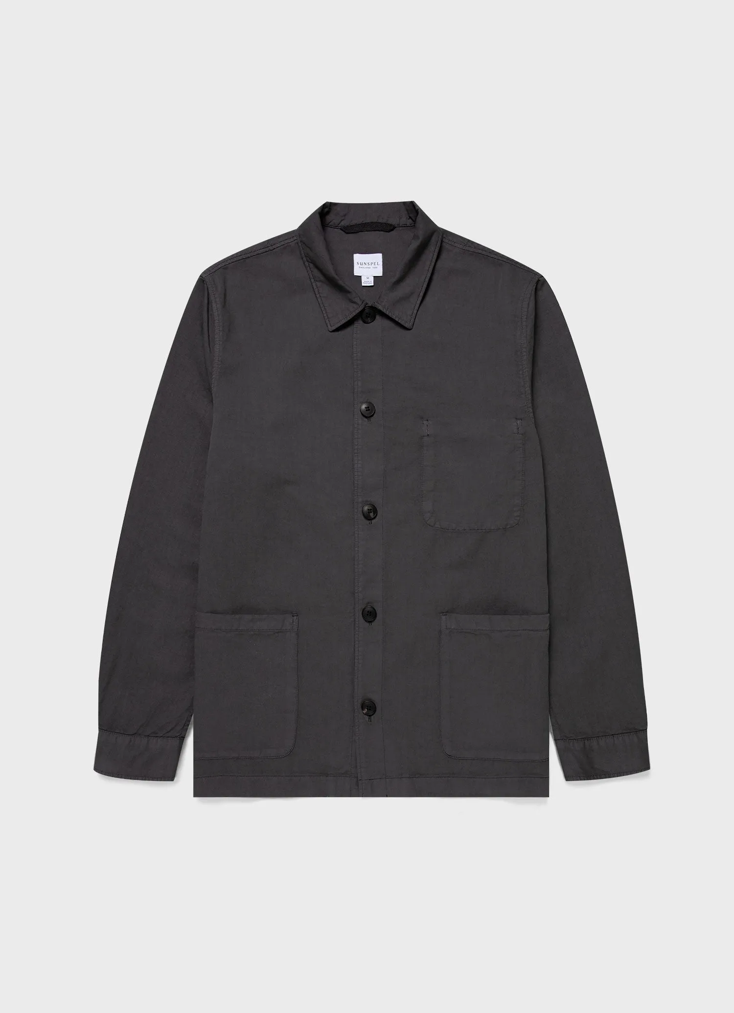 Men's Cotton Linen Twin Pocket Jacket in Charcoal Sunspel