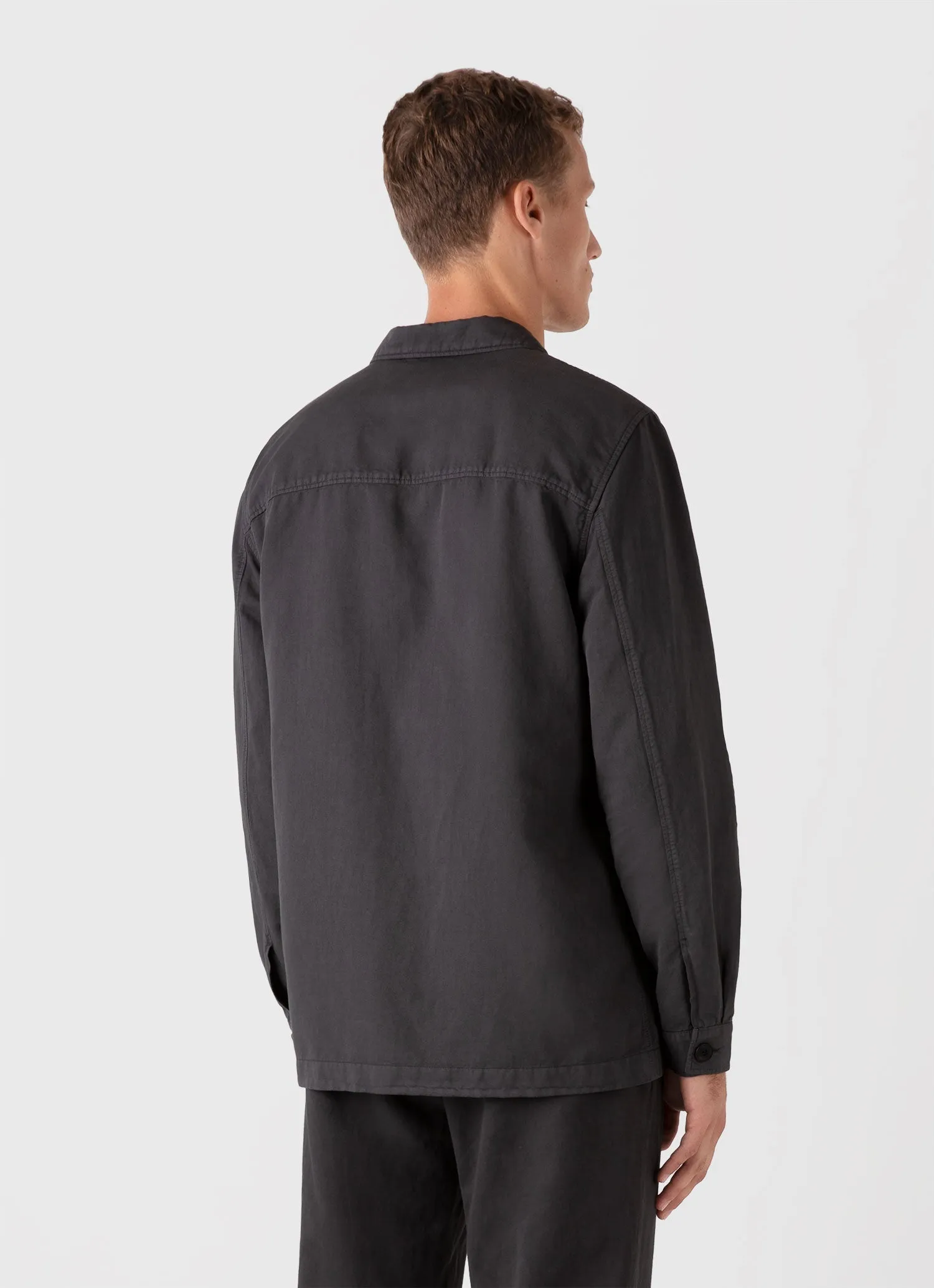 Men's Cotton Linen Twin Pocket Jacket in Charcoal Sunspel