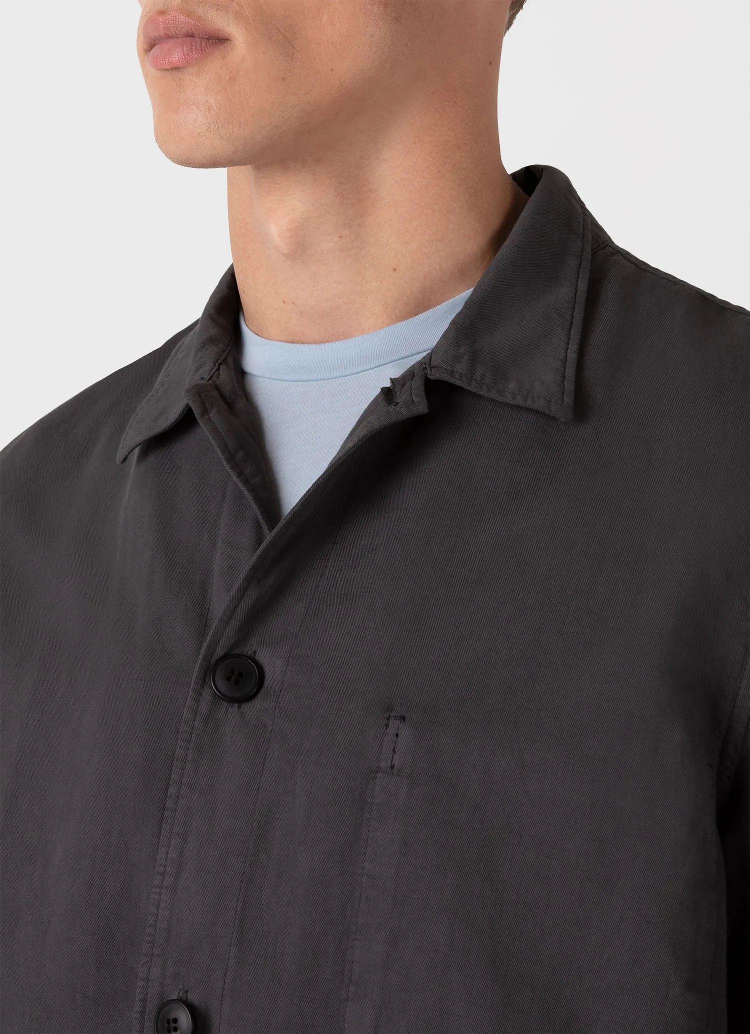 Men's Cotton Linen Twin Pocket Jacket in Charcoal Sunspel