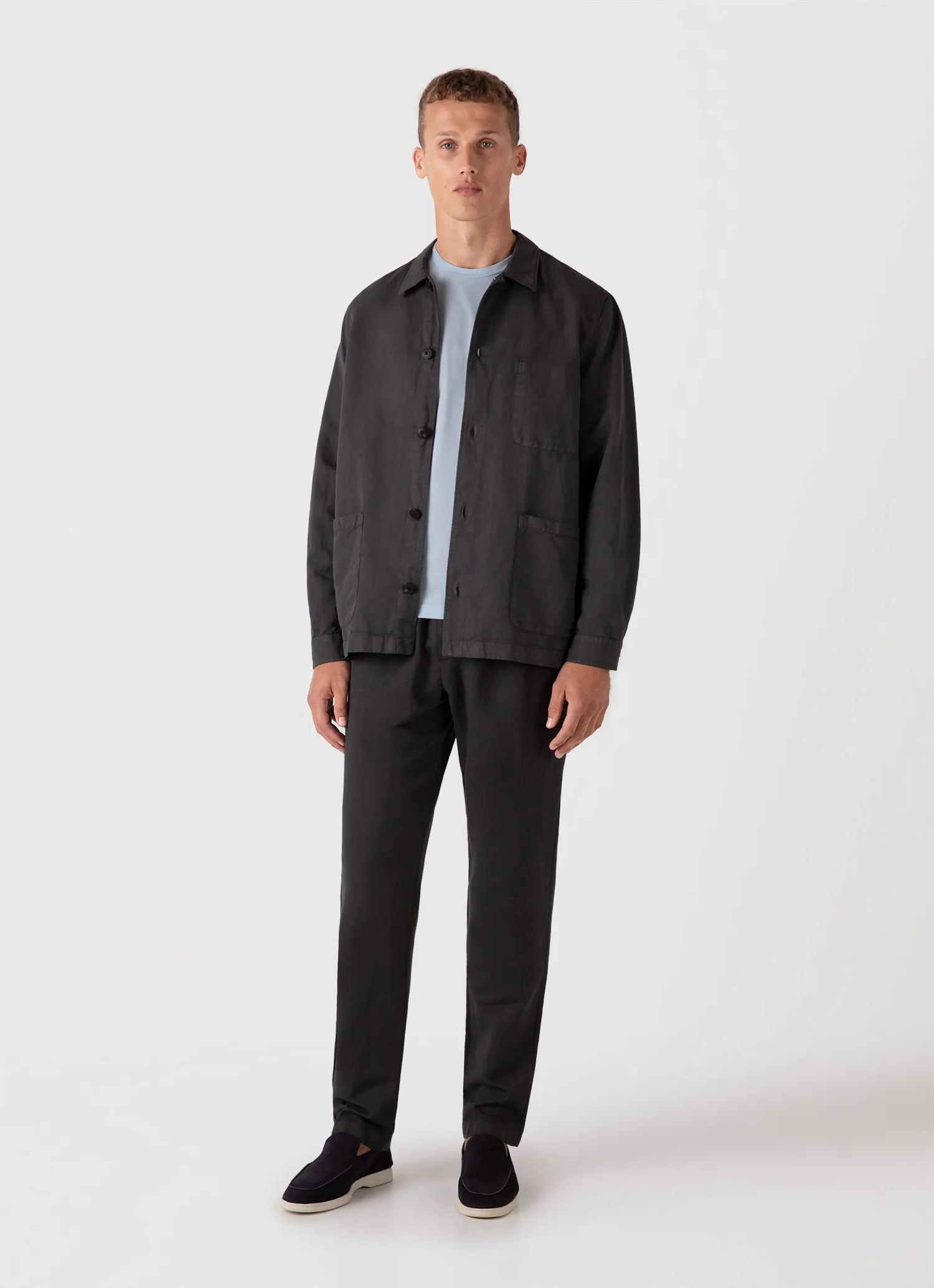 Men's Cotton Linen Twin Pocket Jacket in Charcoal Sunspel