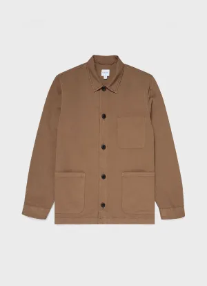 Men's Cotton Linen Twin Pocket Jacket in Dark Tan Sunspel
