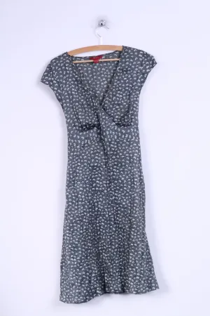 Monsoon Womens 14 42 L Long Dress Grey Flowers Pleated Belted