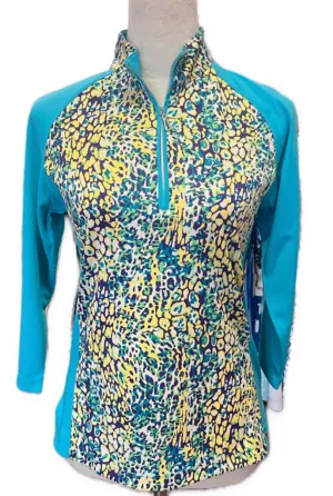 Monterey Club Blue Multicolored Animal Patterned 3/4 Sleeve Golf Pullover Size S