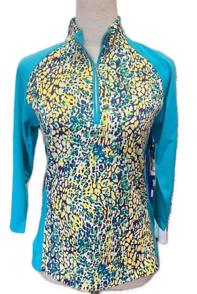 Monterey Club Blue Multicolored Animal Patterned 3/4 Sleeve Golf Pullover Size S