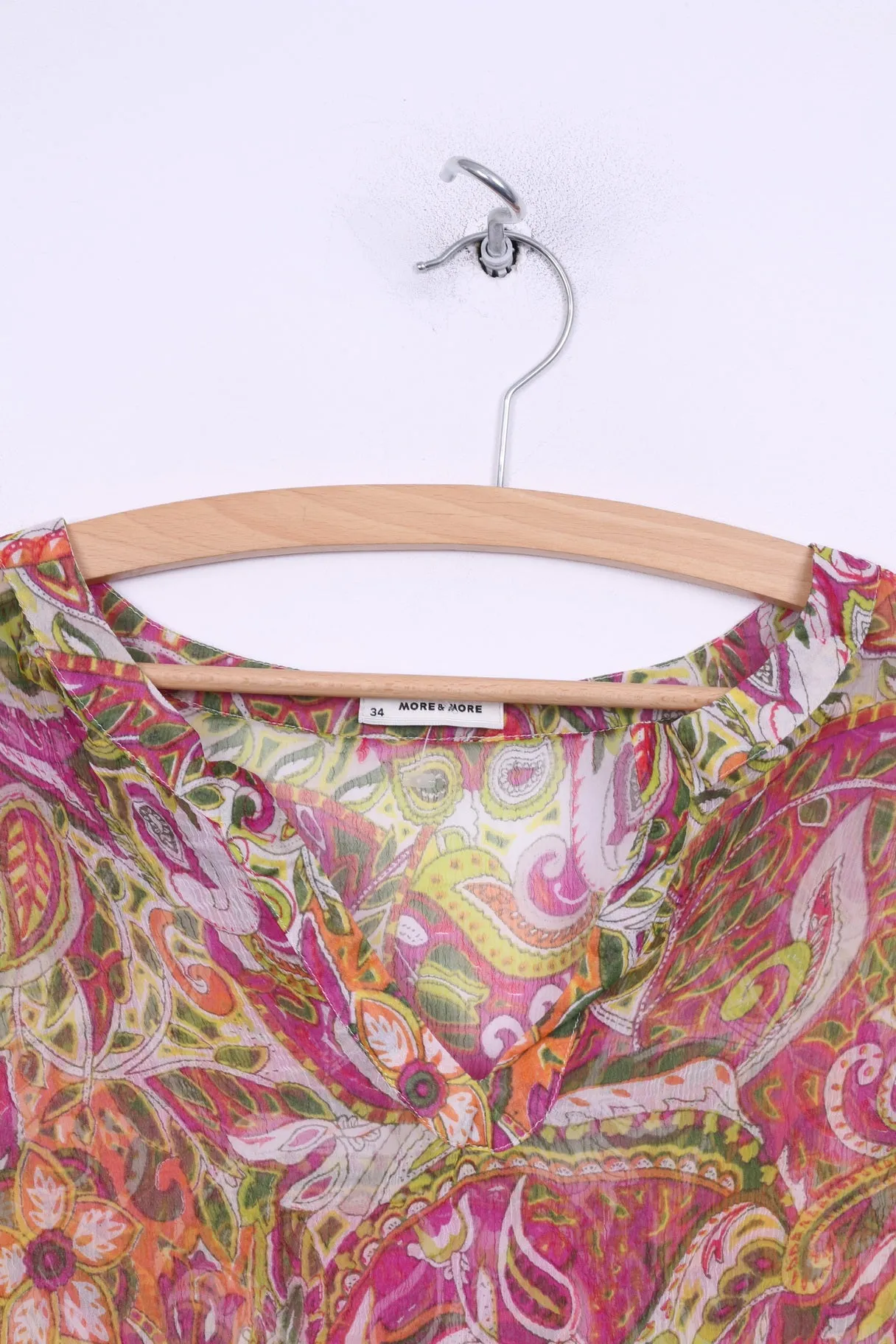 More& More Womens 34 XS Blouse Transparent Long Sleeve Multi Print V Neck Mulicolor