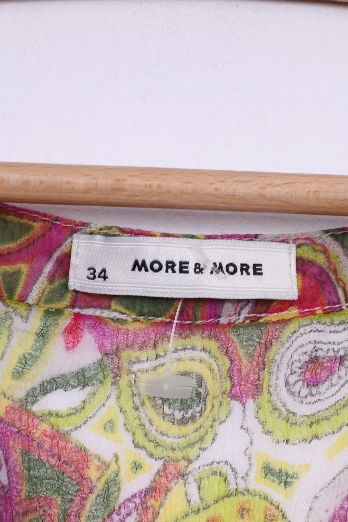 More& More Womens 34 XS Blouse Transparent Long Sleeve Multi Print V Neck Mulicolor