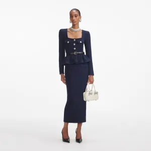 Navy Knit Peplum Midi Dress Self Portrait