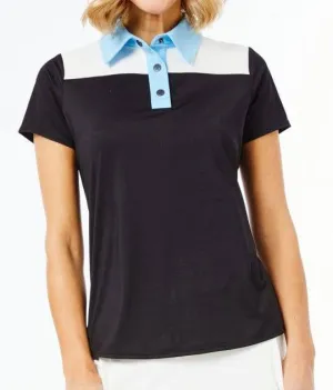 New Belyn Key Black & White Colorblock Polo w/ Light Blue collar Size S MSP$112