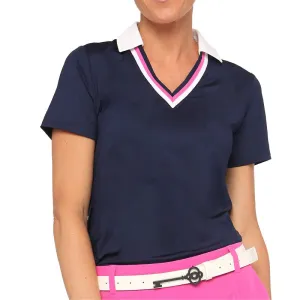 New Belyn Key Ink Ava Short Sleeve Golf Polo - Navy Size S MSP$113