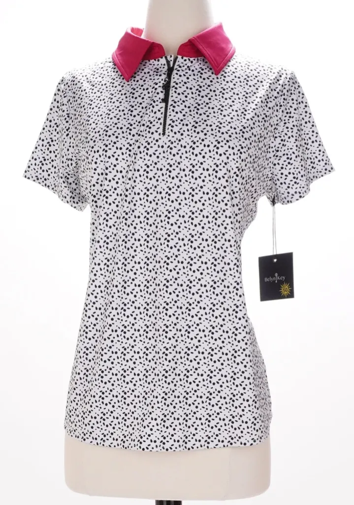 New Belyn Key Keystone Short Sleeve White Pebble Print Size XS. MSP$