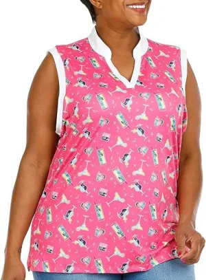 New Coral Bay Golf Cocktail Print Sleeveless Polo Top Size XL MSP $26