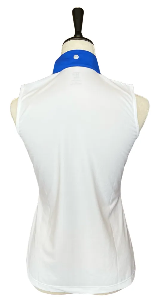 New EP New York Sleeveless Zip Mock White/Blue Golf Polo w/ Logo Size S MSP$75