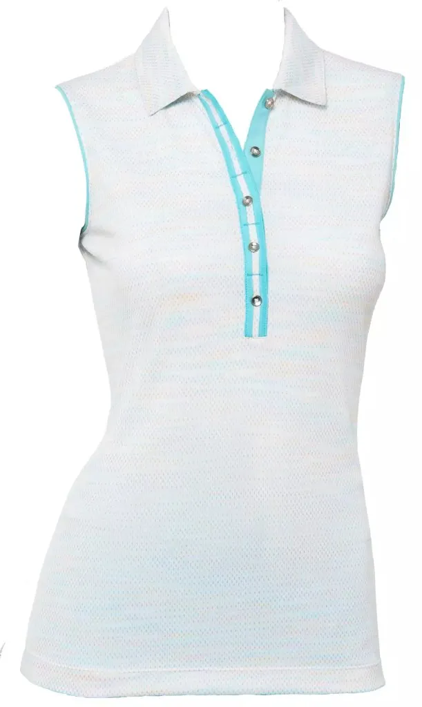 New EP NY Sleeveless Space Dye Polo in White/Multi  Size L  MSP$73