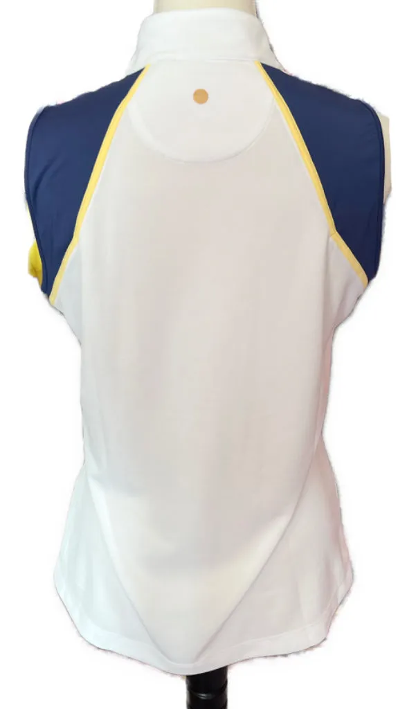 New EP NY Sleeveless Y Neck Mock Polo - WHite Mulți Size M. MSP$68