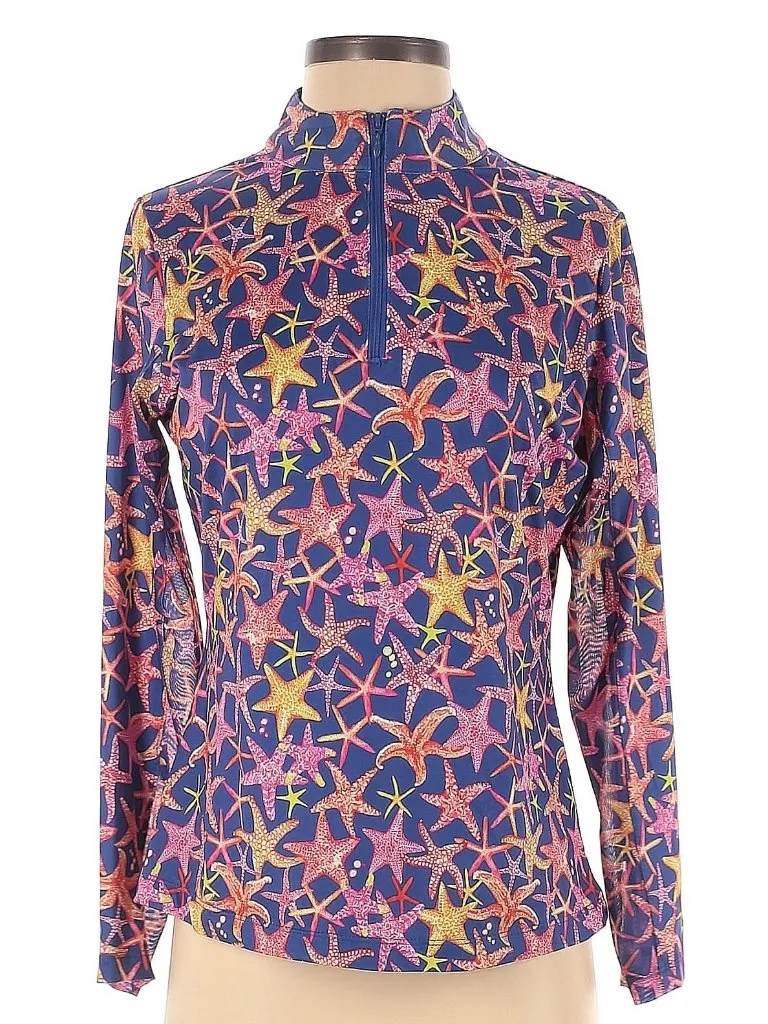 New Gottex Navy Starfish Long Sleeve Sun Shirt Size S