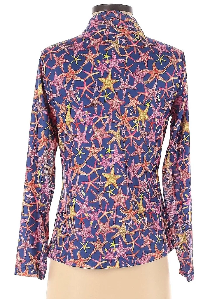 New Gottex Navy Starfish Long Sleeve Sun Shirt Size S