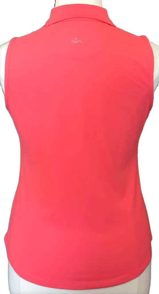 New Greg Norman Coral Sleeveless Polo with Logo Size L MSP $39