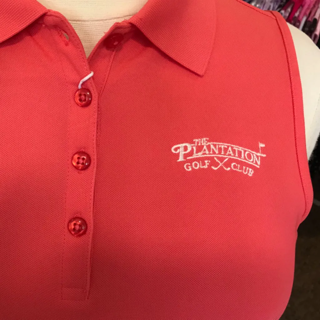 New Greg Norman Coral Sleeveless Polo with Logo Size L MSP $39