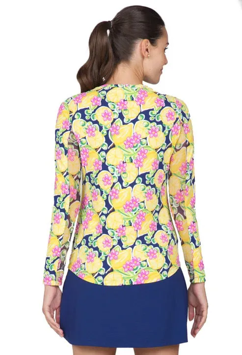 New Ibkul Calista Print  in Navy Long Sleeve Crew Neck Sunshirt Size S MSP$98