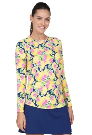 New Ibkul Calista Print  in Navy Long Sleeve Crew Neck Sunshirt Size S MSP$98