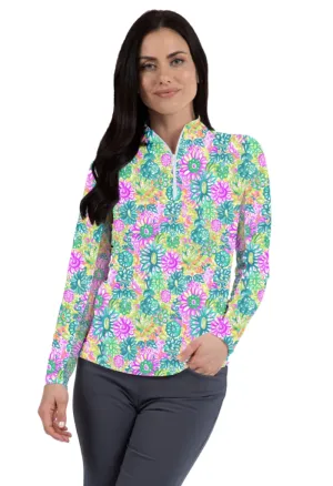 New Ibkul Lilli Print Long Sleeve Mock Golf Top - Violet Multi MSP$100