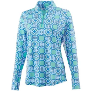 New Ibkul Long Sleeve Zip Mock Sun Shirt - Key Print Size S MSP$98