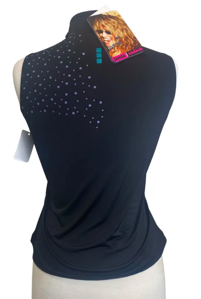 NEW Jamie Sadock Women's 1/2 Zip Sleeveless Black Top w/Purple & Green Accents Size S