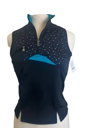 NEW Jamie Sadock Women's 1/2 Zip Sleeveless Black Top w/Purple & Green Accents Size S