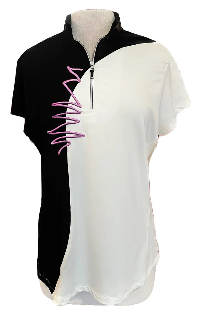 New Jamie Sadock Women's Black & White Short Sleeve Golf Top Size L MSP$89
