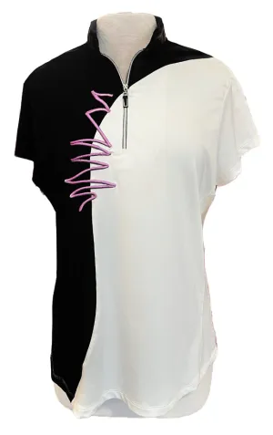 New Jamie Sadock Women's Black & White Short Sleeve Golf Top Size L MSP$89