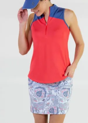 New Jofit Sleeveless Blue & Coral Sleeveless Zip Polo Size XS MSP$80