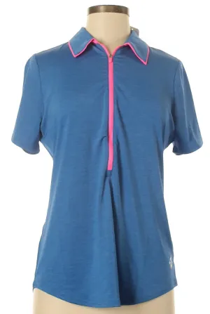New Jofit Zip Collar Blue Polo with Pink Seams Size M