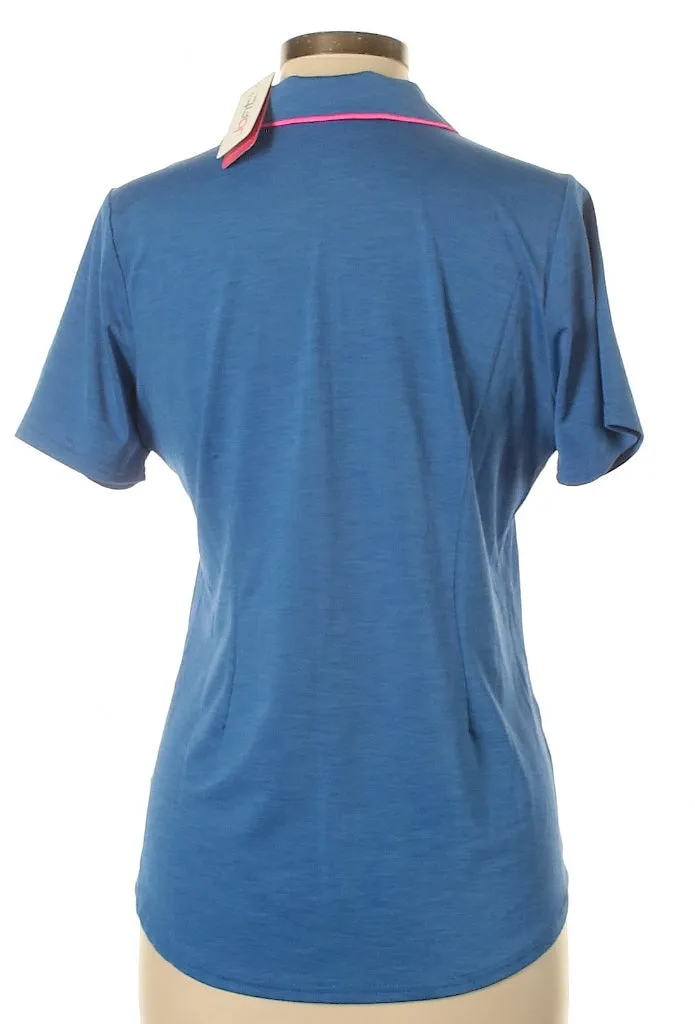 New Jofit Zip Collar Blue Polo with Pink Seams Size M