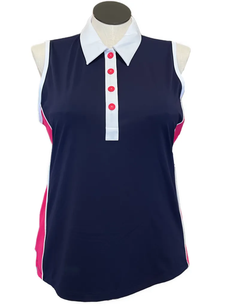 New Kinona Navy, Pink & White Sleeveless Women's Golf Top Size XL MSP$114