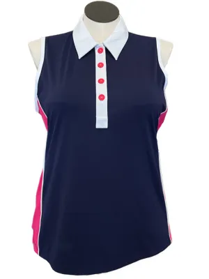New Kinona Navy, Pink & White Sleeveless Women's Golf Top Size XL MSP$114