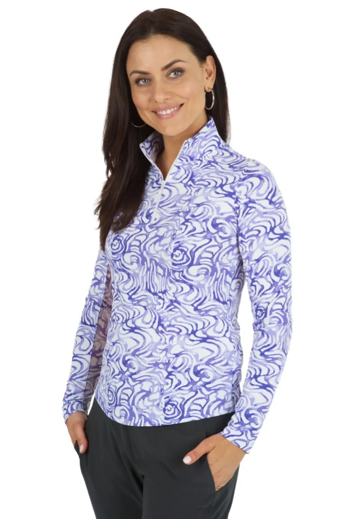 New Kinsley Print Long Sleeve Mock Neck Golf Top MSP$100
