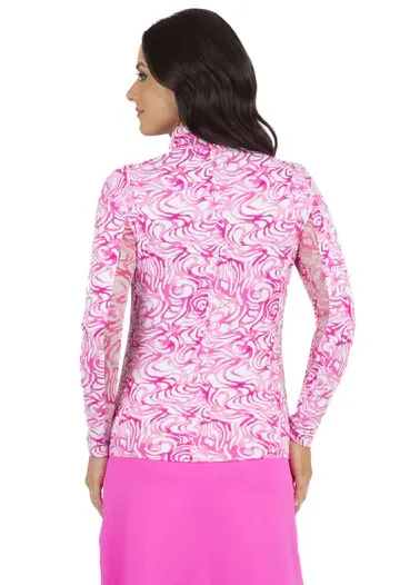 New Kinsley Print Long Sleeve Mock Neck Golf Top MSP$100