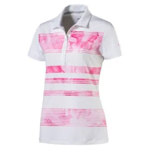 New Puma Golf Women's Bloom Stripe Golf Polo Shocking Pink/White Size XL MSP$60