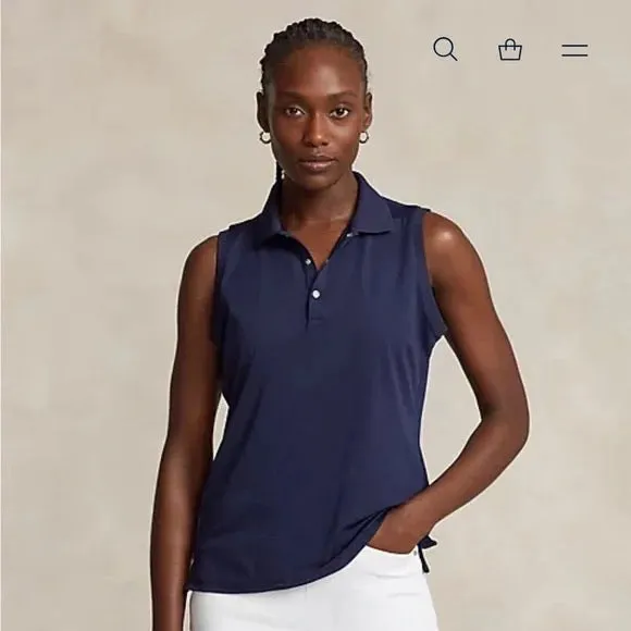 New RLX by Ralph Lauren Solid Navy Sleeveless Golf Polo Size S MSP $88