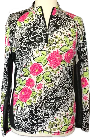 New San Soleil Ladies Black Floral Long Sleeve Golf Sun Shirt Size XXL MSP$104