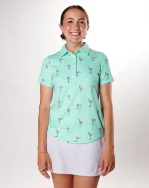 New Sunday Swagger Green Tipsy Short Sleeve Women's Golf Polo