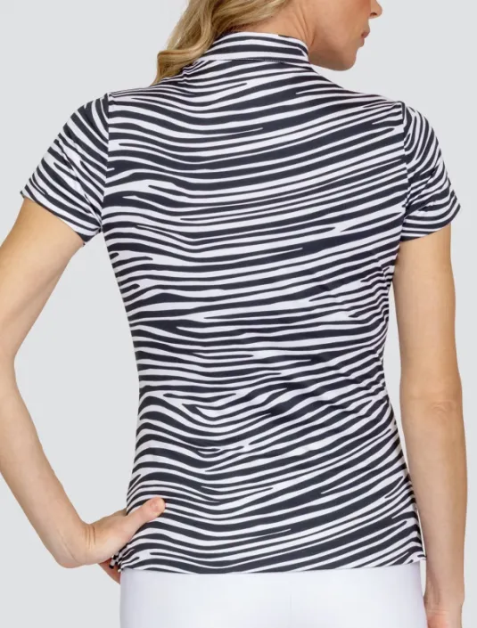 New Tail Erandi Short Sleeve Print Golf Top in Black & White Size XXL. MSP$96