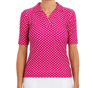 New Tzu Tzu Daily Hotty Dotty Half Sleeve Golf Top - Pink  Size XL MSP$99