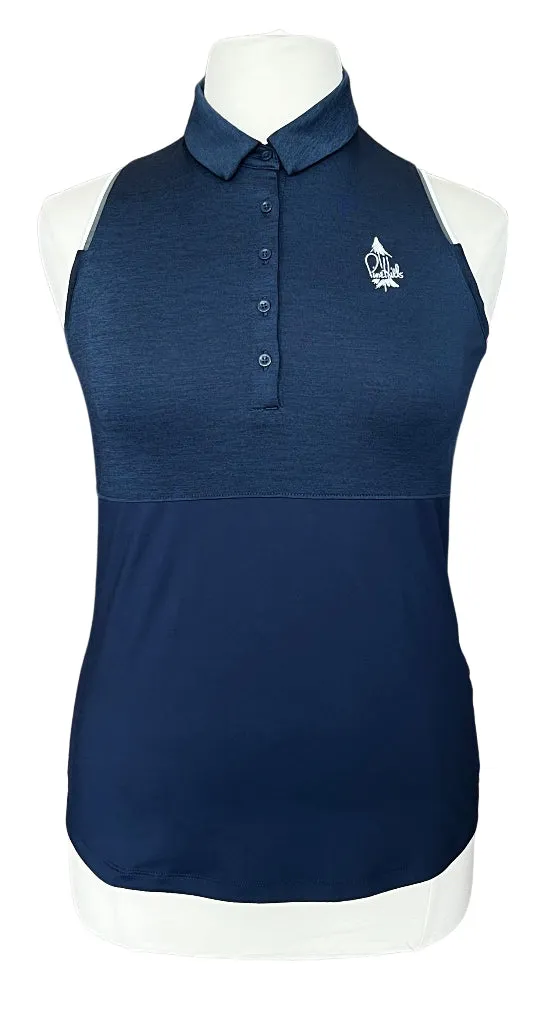 New Under Armour Navy Heather Sleeveless Polo with Logo Size L MSP$60